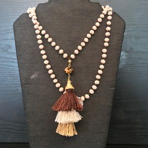 Hand made Long Knot and bead necklace with tassel